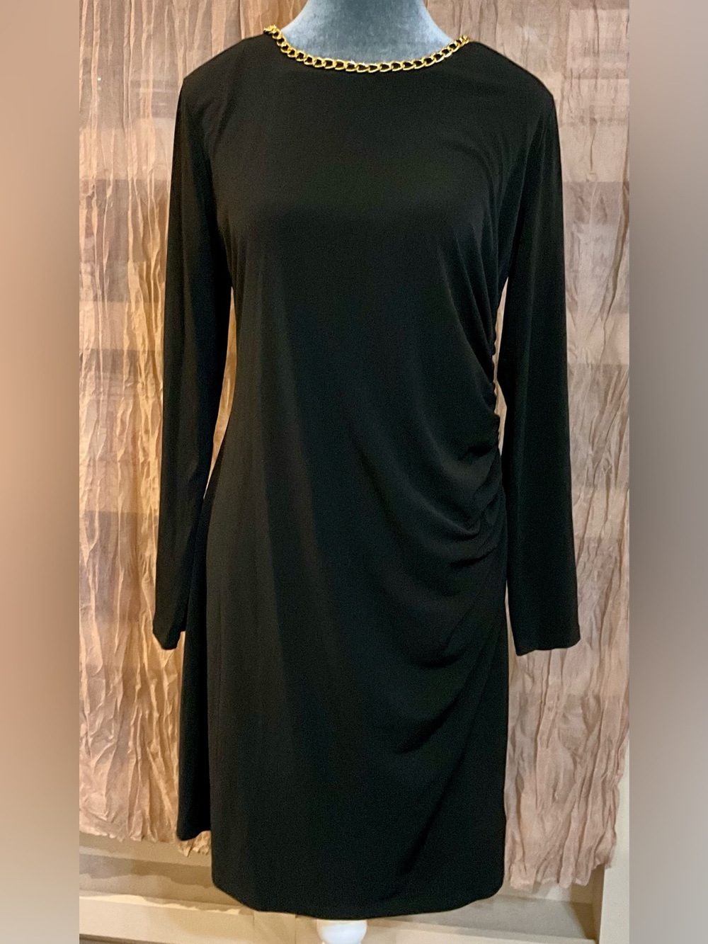 MICHAEL Michael Kors Chain-Trim Black Long Sleeve Sheath Dress. Petite/Long. NWT